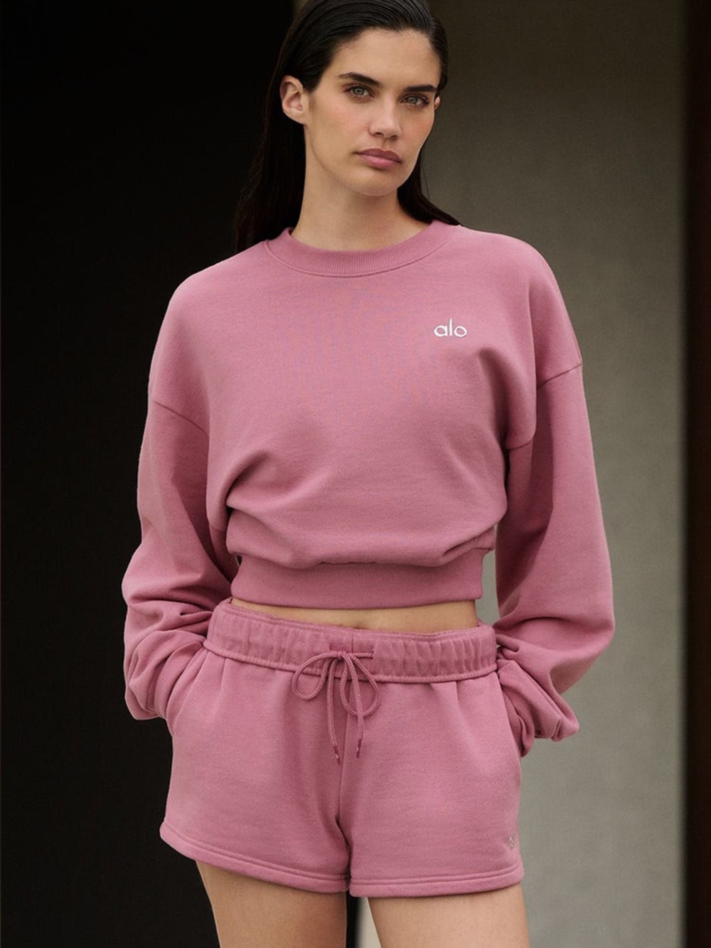 ALO Yoga Mauve Cropped Accolade Crewneck Sweatshirt